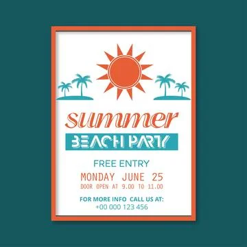 Ector Summer Beach Party Flyer Design with typographic elements on wood tex.. Stock Illustration