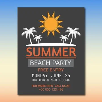 Ector Summer Beach Party Flyer Design with typographic elements on wood tex.. Stock Illustration
