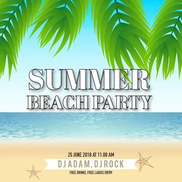 Ector Summer Beach Party Flyer Design with typographic elements on wood tex.. Stock Illustration