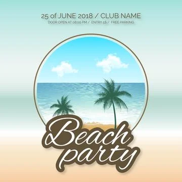 Ector Summer Beach Party Flyer Design with typographic elements on wood tex.. Stock Illustration