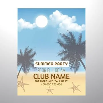 Ector Summer Beach Party Flyer Design with typographic elements on wood tex.. Stock Illustration