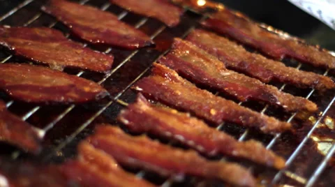ECU: Bacon Sizzling Under a Broiler Stock Footage 36270798