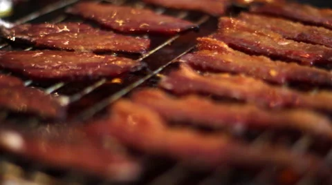 ECU: Cooking Bacon Sizzles Under Broiler Stock-Footage 36270887