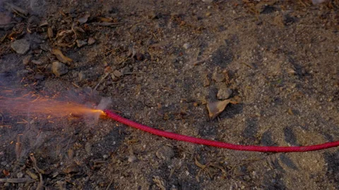 ECU MACRO SHOT OF A BURNING FUSE.  IN 4K, 60 FPS. Stock Footage 141226645