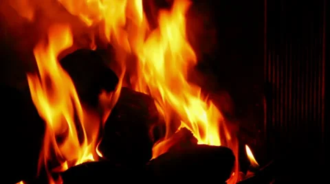 ECU roaring fire static shot, late evening Stock Footage 35193007