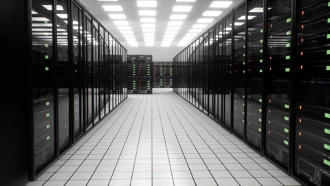 A ECU sliding left towards server racks Stock Footage 155304216