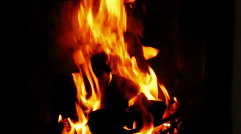 ECU Track of roaring fireplace Stock Footage 35193042
