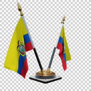 Ecuador 3d illustration flag on pole. Wood flagpole 库存插图