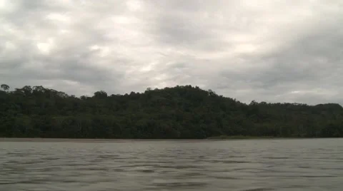 Ecuador, Amazon, Cloudy Río Napo River, Tracking Shore Stock Footage 46078910