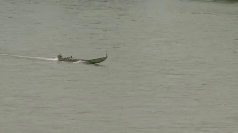 Ecuador, Amazon, Río Napo River, Outboard Boat Crosses River Stock Footage 46079290