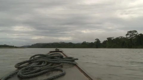 Ecuador, Amazon, Río Napo River, View from Bow of Boat Stock Footage 46079307
