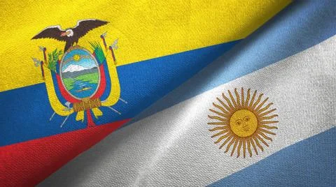 Ecuador and Argentina two flags textile cloth, fabric texture Stock Illustration