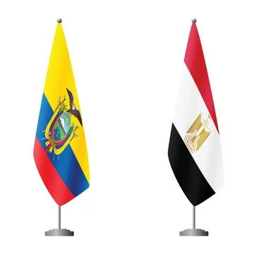 Ecuador and Egypt flags on flagpoles for official ceremonies and meetings Stock Illustration