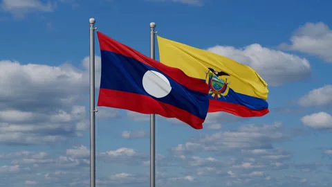 Ecuador and Laos two flags Stock Footage 287645027