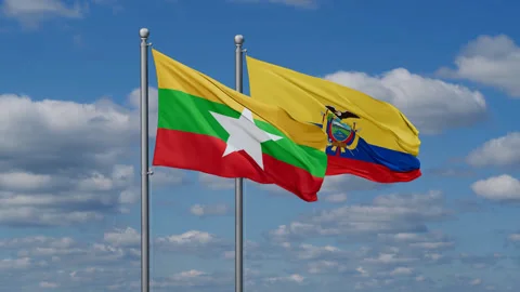 Ecuador and Myanmar two flags Stock Footage 284802368