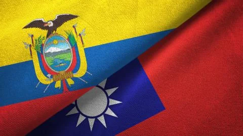 Ecuador and Taiwan two flags textile cloth, fabric texture Stock Illustration