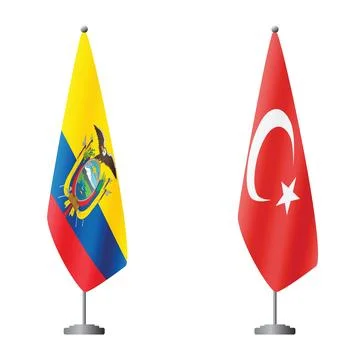 Ecuador and Turkey flags on flagpoles for official ceremonies and meetings Stock Illustration
