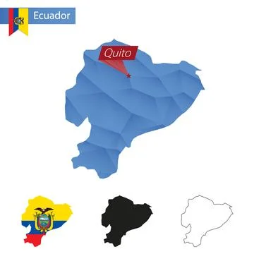 Ecuador blue Low Poly map with capital Quito. Ilustração Stock