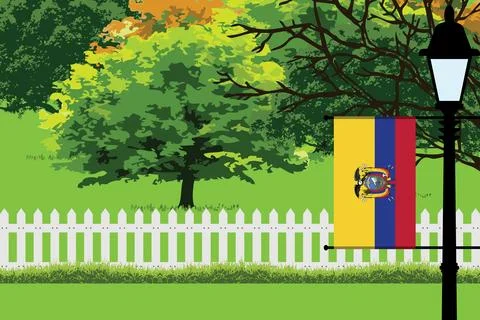 Ecuador Day Trees Lamp Vector Illustration Stock Illustration