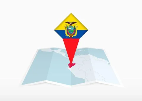 Ecuador is depicted on a folded paper map and pinned location marker with f.. Stock Illustration