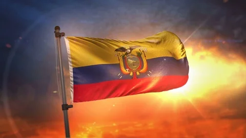 Ecuador Flag Backlit At Beautiful Sunrise Loop Slow Motion 4K Stock Footage 76333445
