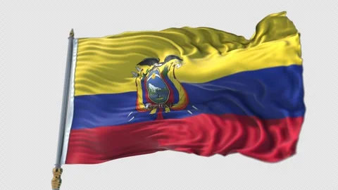 Ecuador Flag on a flagpole Waving on Transparent Alpha Background Stock Footage 292115049