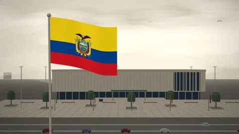 Ecuador Flag Flying Over Central Library Reading Room seamless loop Stock Footage 345807159
