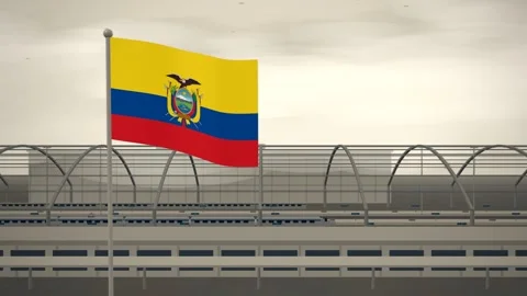 Ecuador Flag Flying Over High Speed Rail Station seamless loop Vidéo 345807622