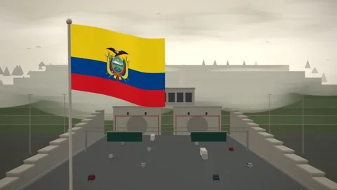 Ecuador Flag Flying Over Motorway Tunnel Portal Cutting seamless loop Stock Footage 345806444
