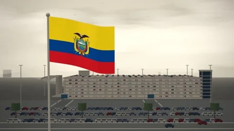 Ecuador Flag Flying Over Multi Storey Car Park seamless loop Видео 345806856