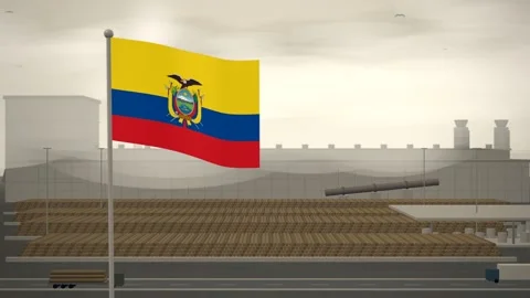 Ecuador Flag Flying Over Paper Mill Log Yard seamless loop Stock Footage 345806693