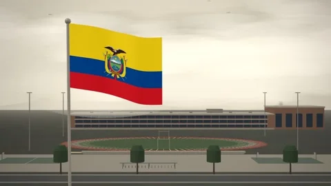 Ecuador Flag Flying Over School Campus Running Track seamless loop Stock Footage 345806692