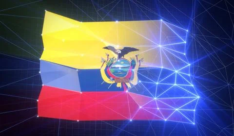 Ecuador - Flag with Glowing Cyberspace Grid Stock Illustration