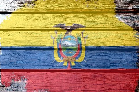 Ecuador flag - realistic looking flag on a wooden surface Stock Illustration
