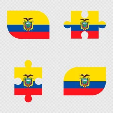 Ecuador Flag Rounded Shapes and Puzzle Set. Stock-Illustration