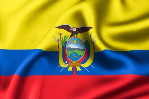 Ecuador flag of silk, Brazil Background. 3D Render Stock Illustration
