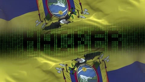 Ecuador flag - Waving flag on matrix binary code background Stock Footage 321419920