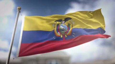 Ecuador Flag Waving Slow Motion 3D Rendering Blue Sky Background - Seamless.. Stock Footage 75242837