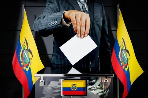 Ecuador flags, hand dropping voting card - election concept - 3D illustration Stock Illustration