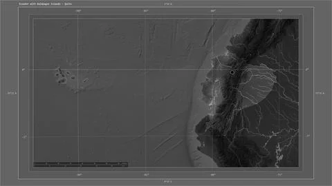 Ecuador with Galapagos Islands highlighted - composition. Grayscale Stock Illustration