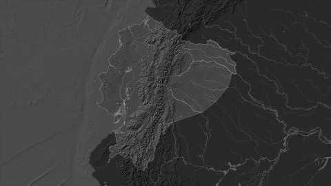 Ecuador highlighted on a Bilevel elevation map with lakes and rivers Illustrazione stock