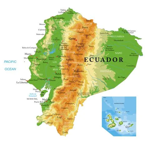 Ecuador highly detailed physical map Stock Illustration