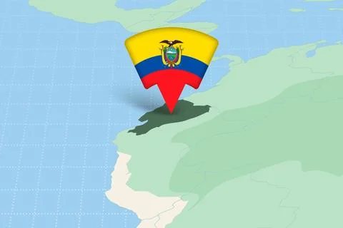 Ecuador Location Highlighted on American Map with Flag Icon. Stock Illustration