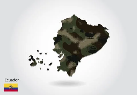 Ecuador map with camouflage pattern, Forest - green texture in map. Military  Stock Illustration