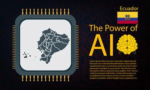Ecuador map with microchip war and AI concept on circuit board, Power of AI.. Ilustração Stock