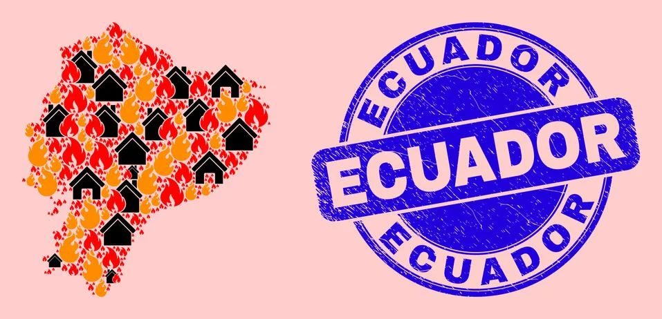 Ecuador Map Mosaic of Fire and Buildings and Distress Ecuador Seal Stamp Ilustración de archivo