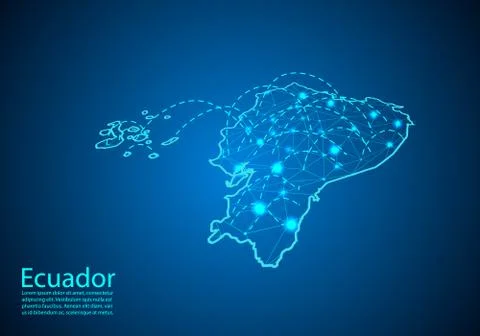 Ecuador map with nodes linked by lines. concept of global communication and b Stock Illustration