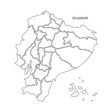 Ecuador Map Outline with Province Borders and Galapagos Islands on White Stock Illustration
