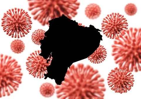 Ecuador map over a scientific virus microbe background. 3D Rendering Ilustração Stock