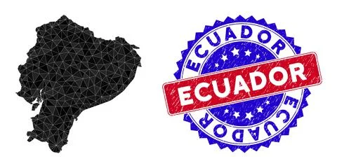Ecuador Map Polygonal Mesh and Scratched Bicolor Watermark Stock Illustration